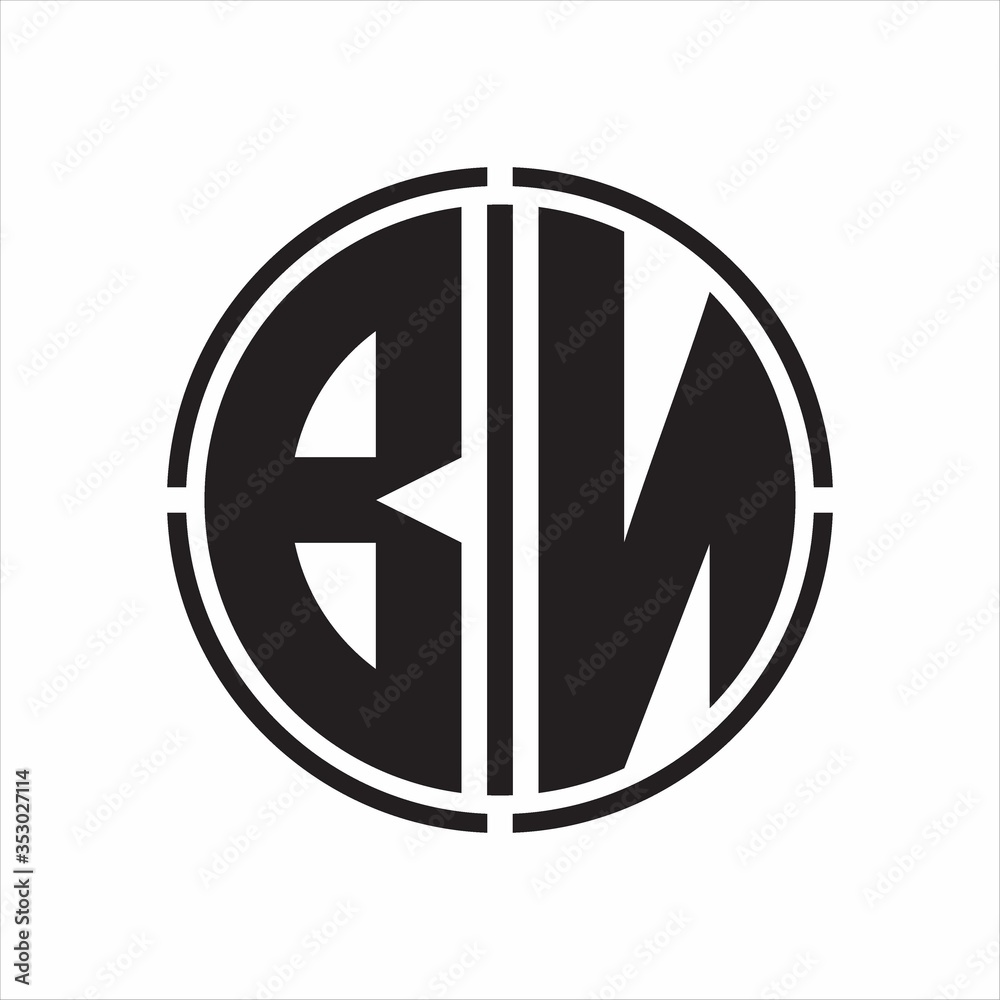BN Logo initial with circle line cut design template on white background BN Logo initial with circle line cut design template on white background