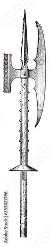 Axe (XIV century), vintage illustration.
