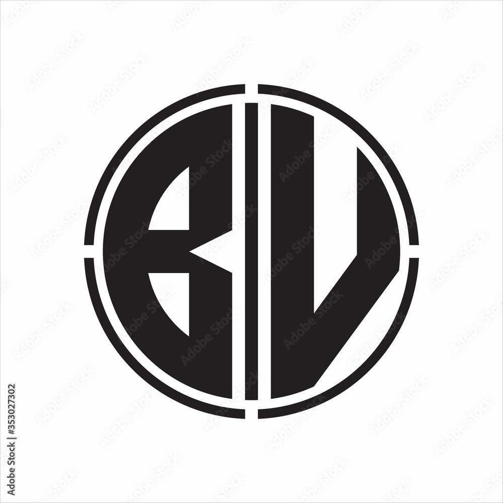 BV Logo initial with circle line cut design template on white background BV Logo initial with circle line cut design template on white background