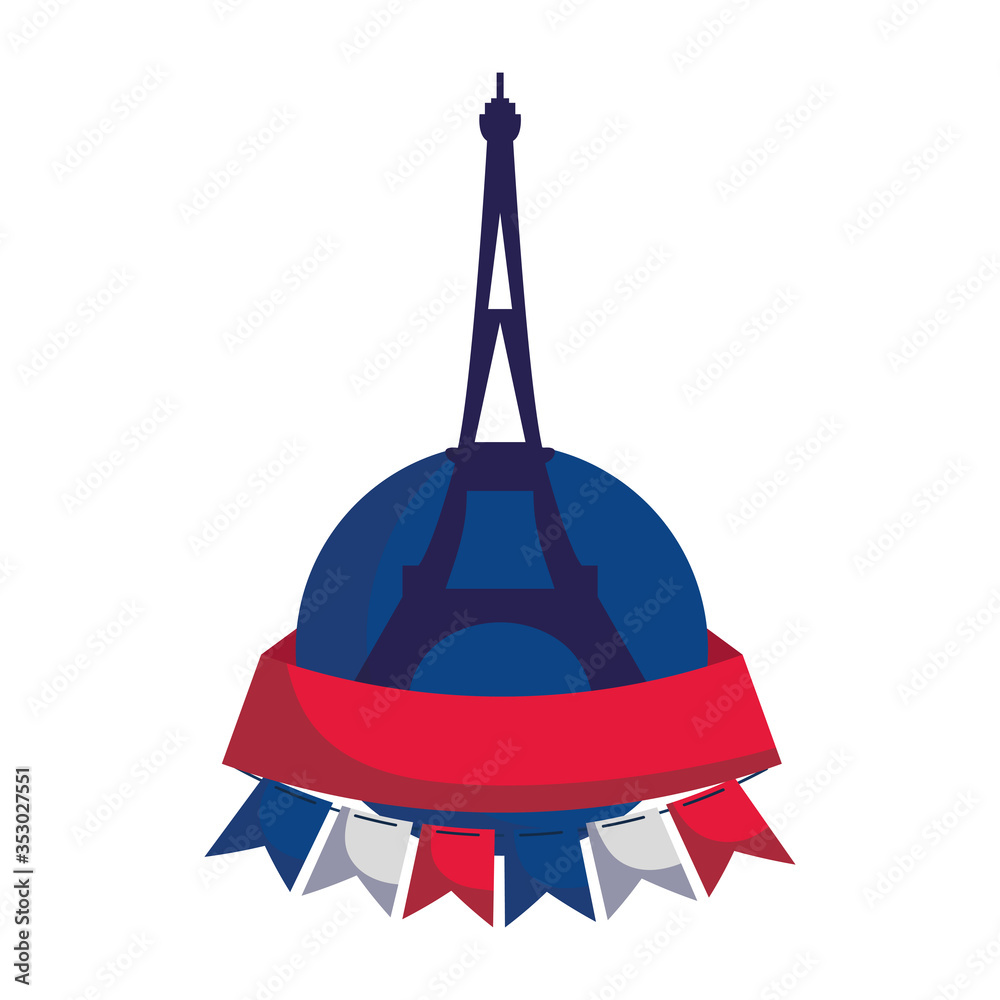 france eiffel tower with ribbon and banner pennant vector design france eiffel tower with ribbon and banner pennant vector design