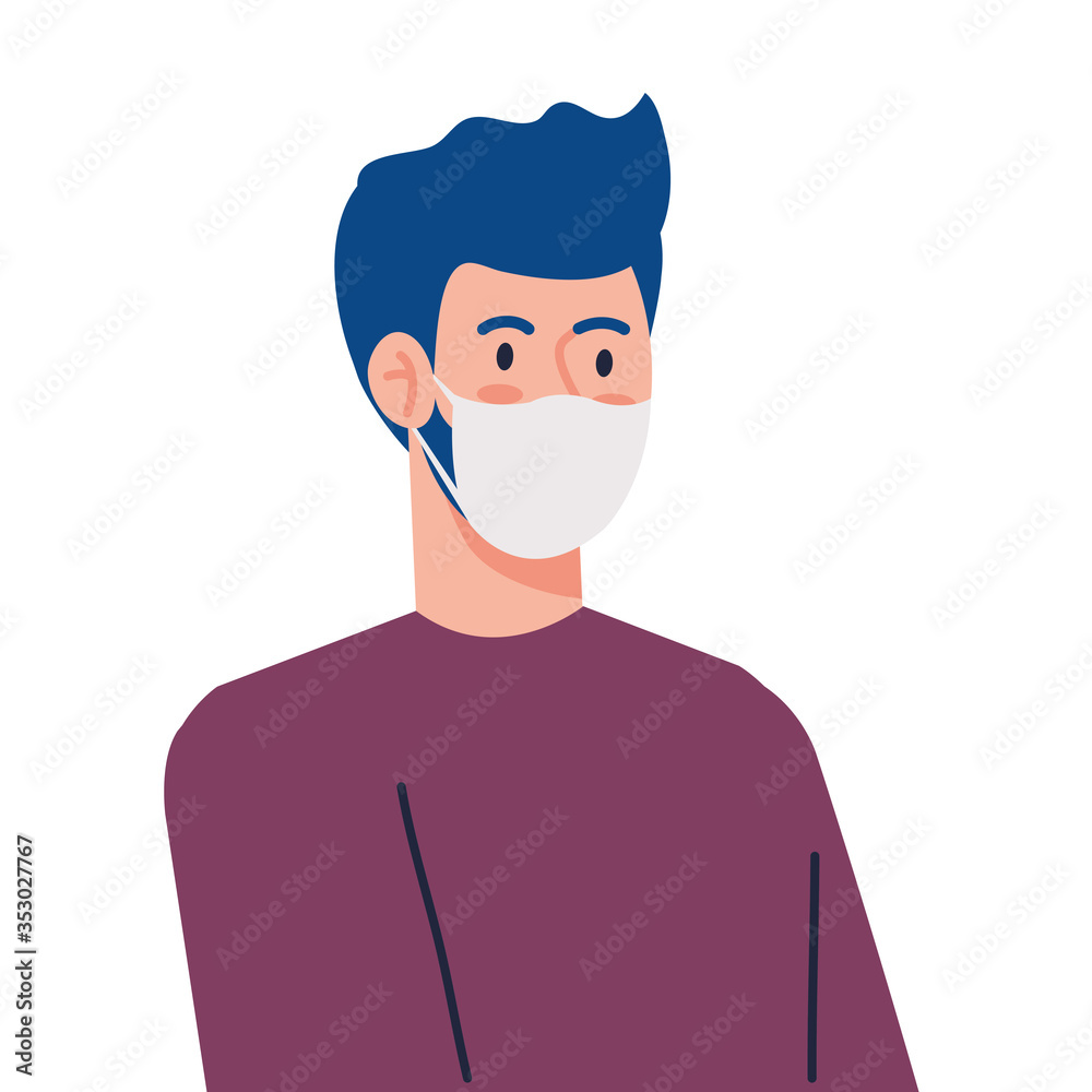 man using protective surgical mask for covid 19 prevention vector illustration design man using protective surgical mask for covid 19 prevention vector illustration design