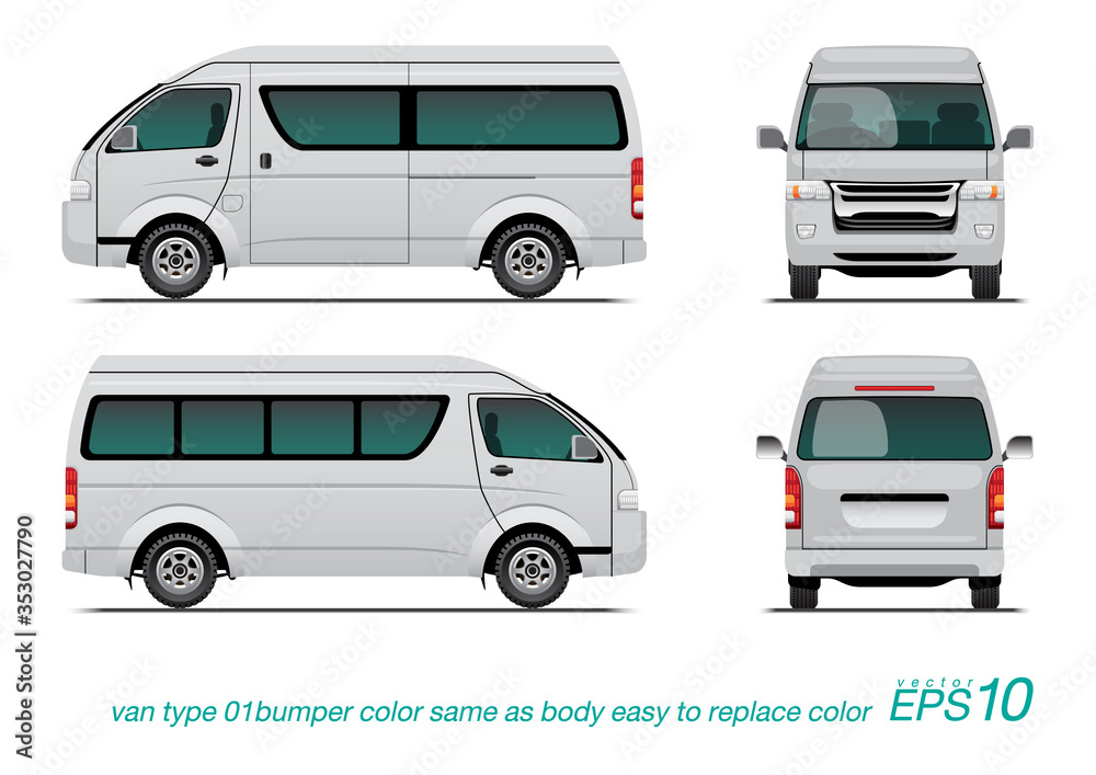 VECTOR EPS 10 - template van side view, rear and back, isolated on white background. easy to edit color in layer name 