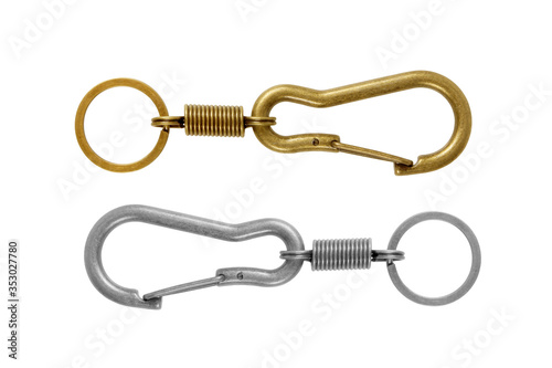 carabiner for key chain with rings isolated on white background with clipping path