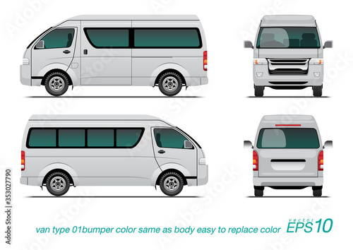 VECTOR EPS 10 - template van side view, rear and back, isolated on white background. easy to edit color in layer name "body color".