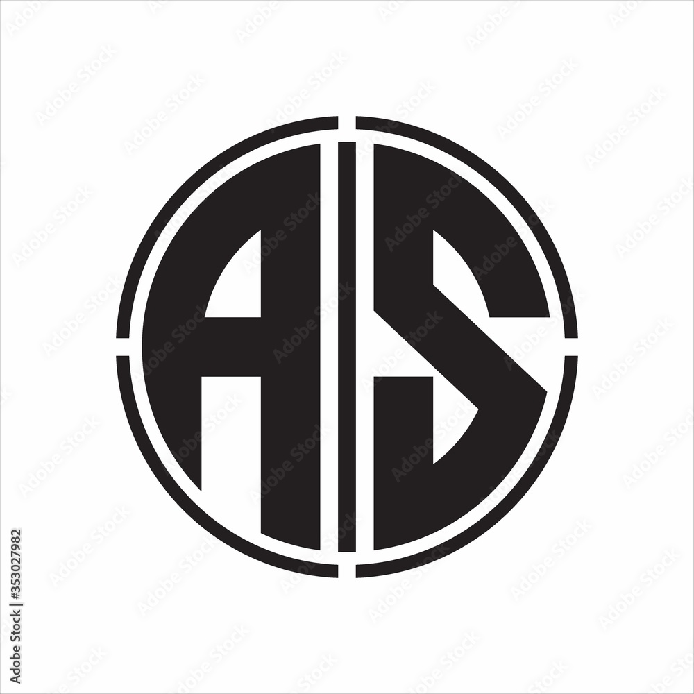 AS Logo initial with circle line cut design template on white background AS Logo initial with circle line cut design template on white background