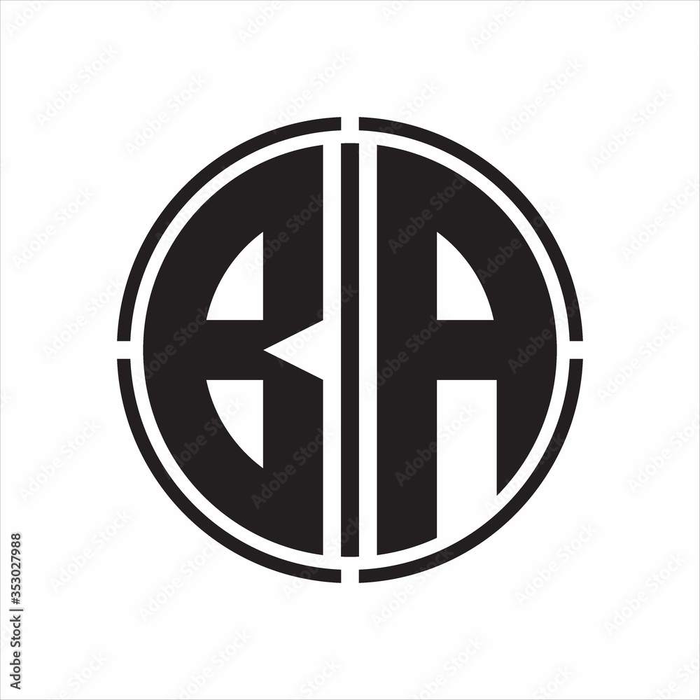 BA Logo initial with circle line cut design template on white background BA Logo initial with circle line cut design template on white background