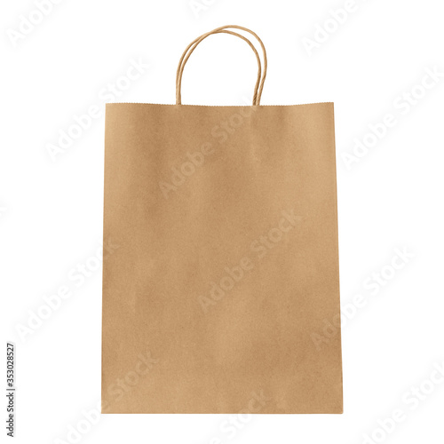 Brown kraft paper bag on white background. Object with clipping path