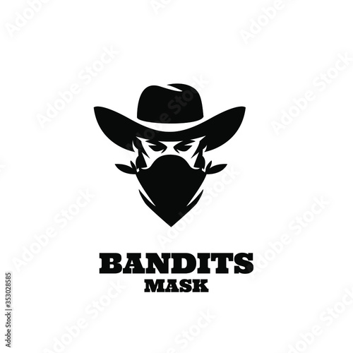 american Western Bandit Wild West Cowboy Gangster with Bandana Scarf Mask Logo illustration