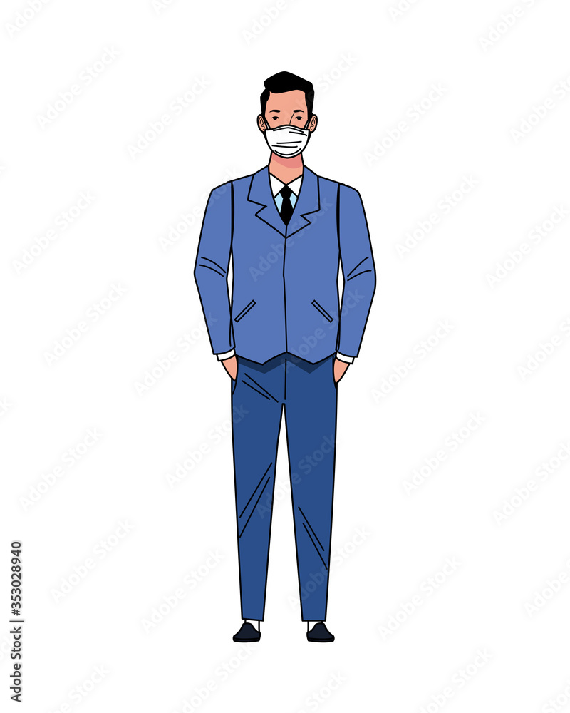 elegant businessman using medical mask character elegant businessman using medical mask character