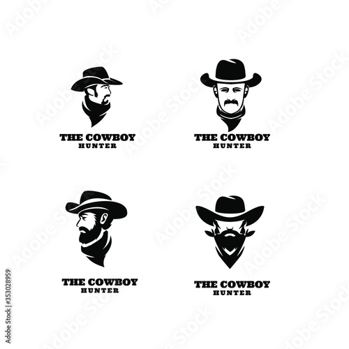 set collection american Western Bandit Wild West Cowboy Gangster with Bandana Scarf Mask Logo illustration