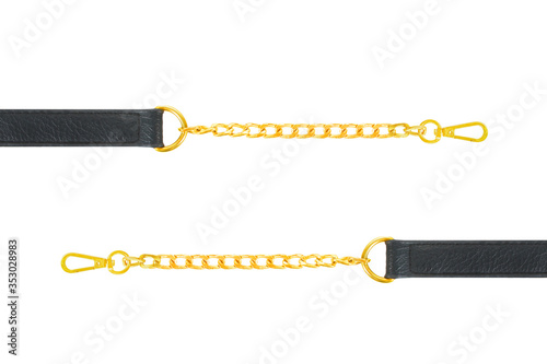 lleather Sash and gold chain and cliplock isolated on white with clipping path photo