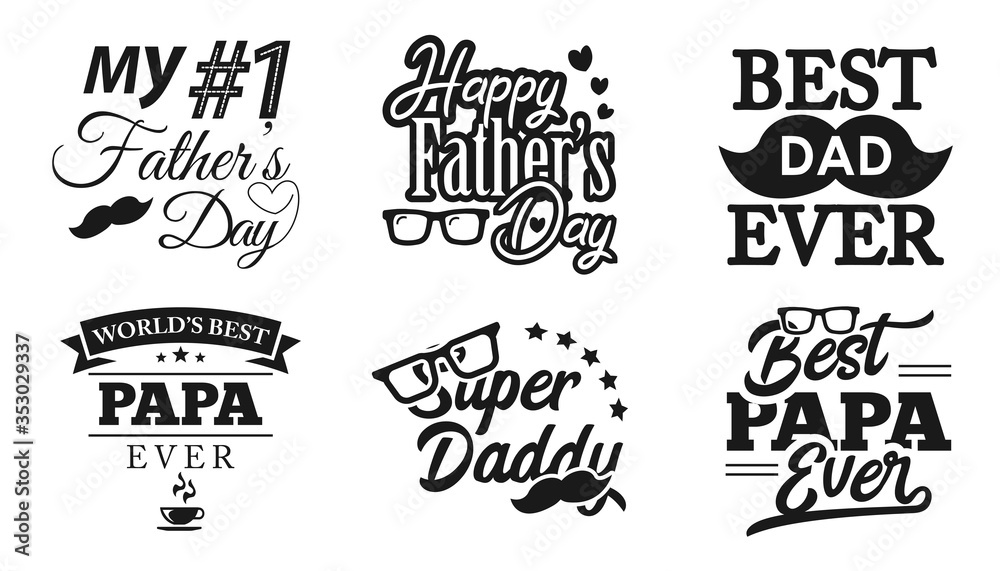 Happy fathers day badges set. Vector typography Concept for tshirt print, postcard, flyer template, decor element, Vector illustration.