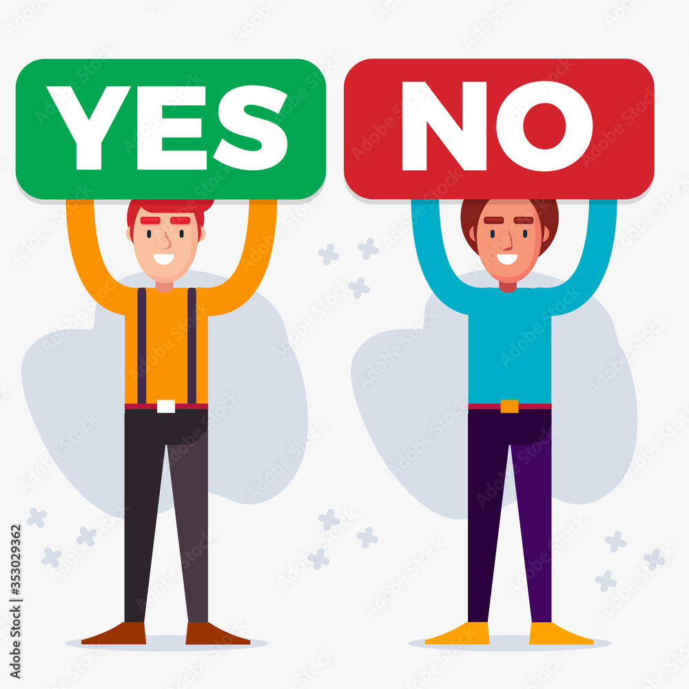 man holding voting yes no signboard vector illustration