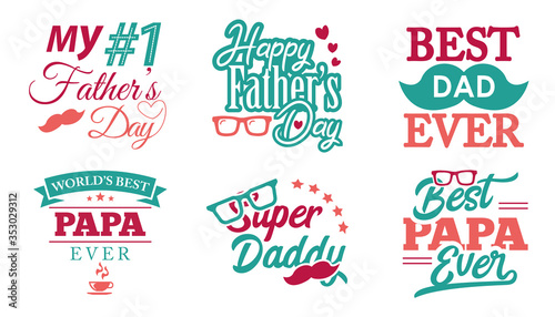 Happy fathers day badges set. Vector typography Concept for tshirt print  postcard  flyer template  decor element  Vector illustration.