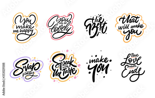Motivational quotes set. Modern typography. Calligraphy graphic design element. Isolated on white background.