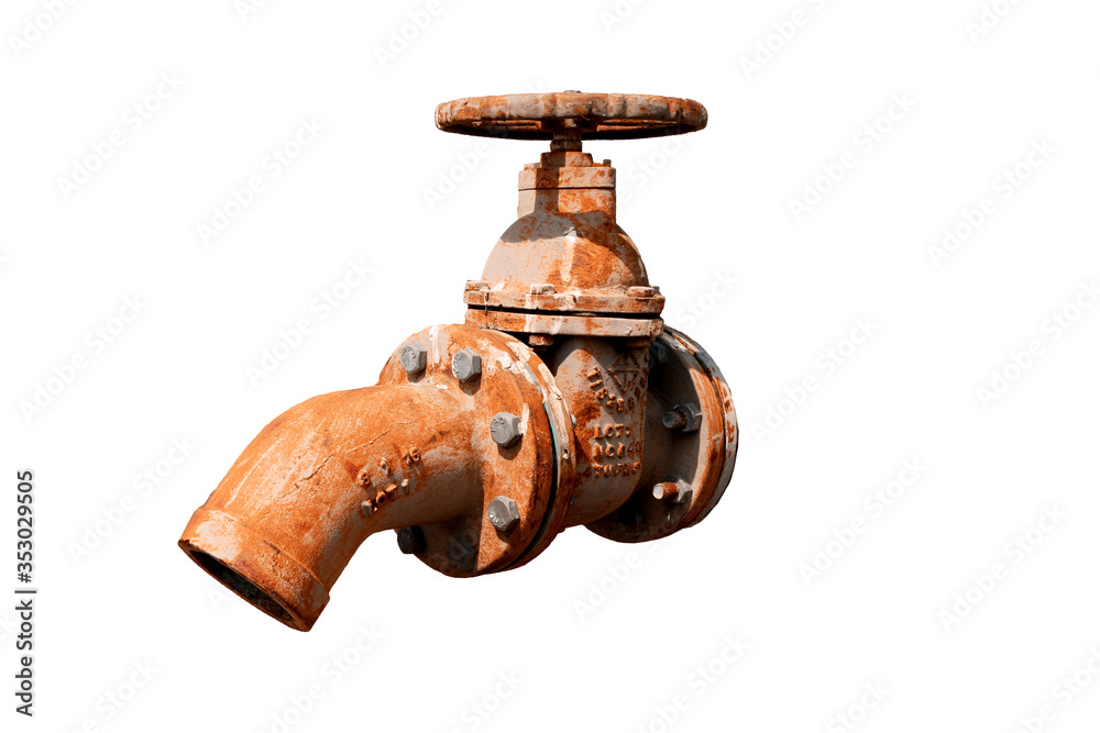The water control pipe is a water pipe from an old rusted water closet. With dry conditions without using water. White background