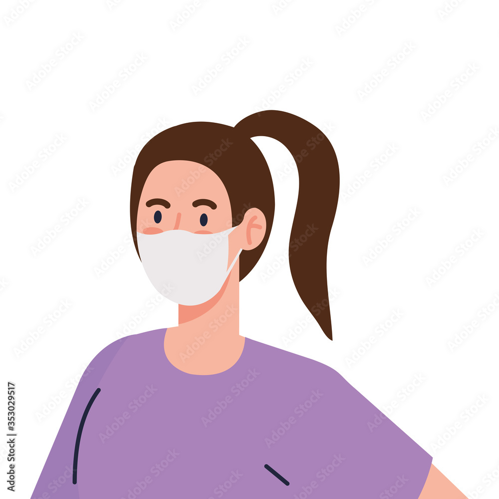 woman using medical protective mask against covid 19 vector illustration design