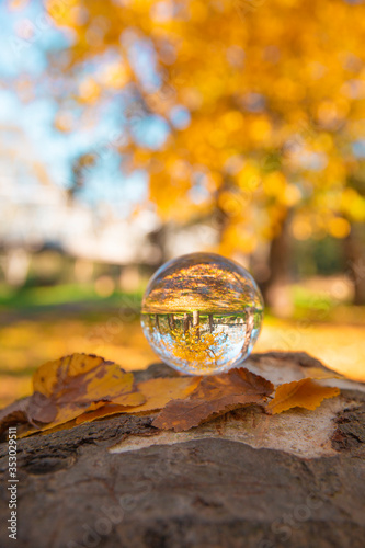 Obraz na płótnie Colourful Autumn Outdoor Nature Landscape Scene with Lens Ball w salonie