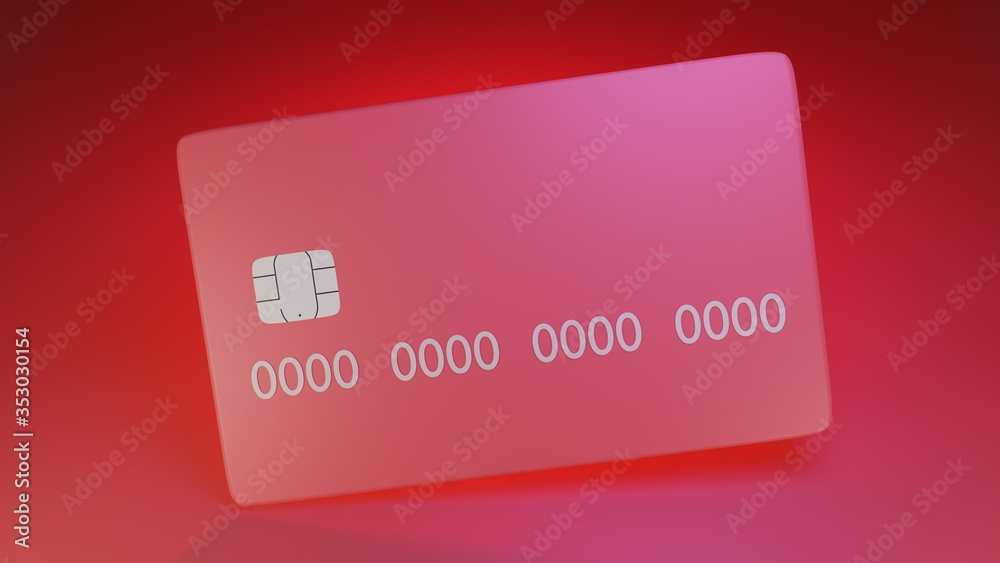 3d rendering glossy red credit card on red background. 3d rendering glossy red credit card on red background.