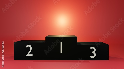 3D render winners podium. Stage for awards ceremony. Blank pedestal.