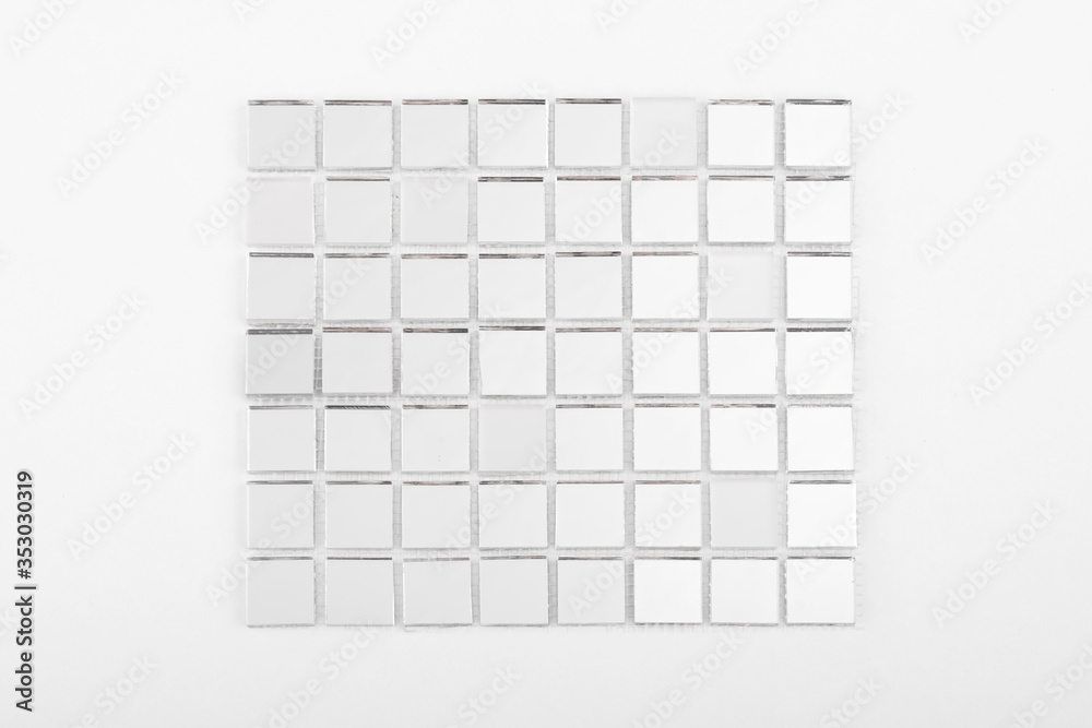 Glass and mirror mosaic without reflections isolated on a white background. For construction and repair in the bathroom, pool, kitchen. Glass and mirror mosaic without reflections isolated on a white background. For construction and repair in the bathroom, pool, kitchen.