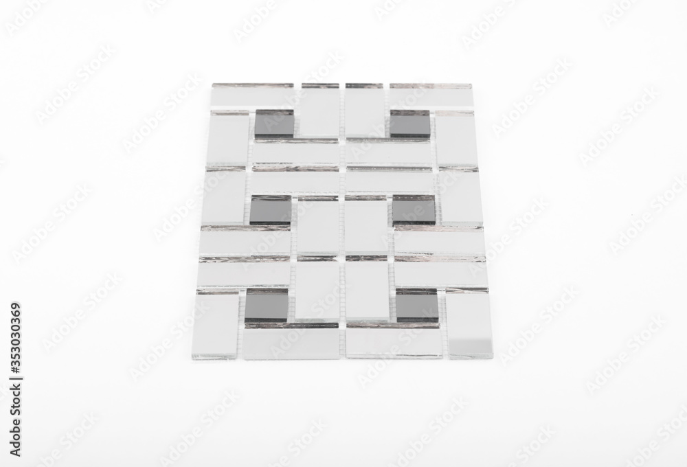 Glass and mirror mosaic without reflections isolated on a white background. For construction and repair in the bathroom, pool, kitchen. Glass and mirror mosaic without reflections isolated on a white background. For construction and repair in the bathroom, pool, kitchen.