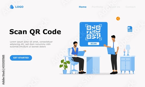 QR Code Scanning Vector Illustration Concept, Suitable for web landing page, ui, mobile app, editorial design, flyer, banner, and other related occasion © Honeybe