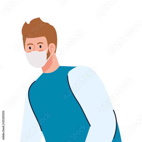 man using protective surgical mask for covid 19 prevention vector illustration design
