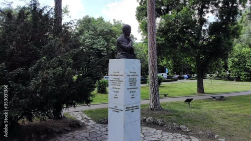 Monument to Rudolphe Archibald Reiss situated in Topcider park in Belgrade, Serbia, Drone video. photo