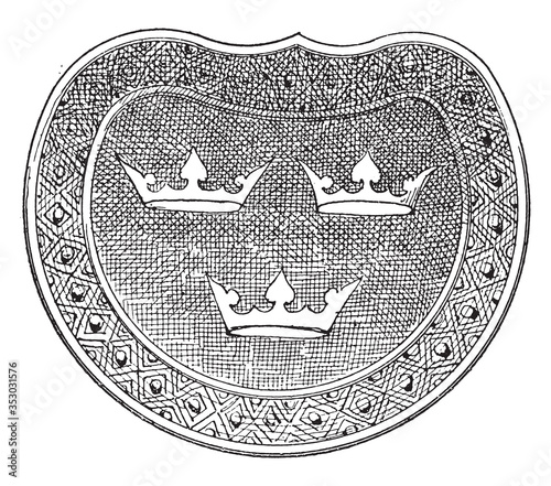Shield of XIV century, vintage illustration.