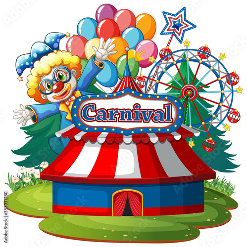 Scene with circus clown in the park on white background