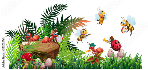 Scene with many bugs in the garden
