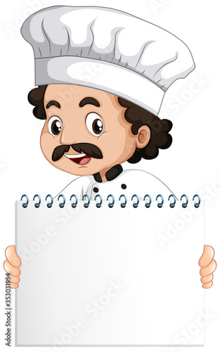 Blank sign template with happy chef on white background