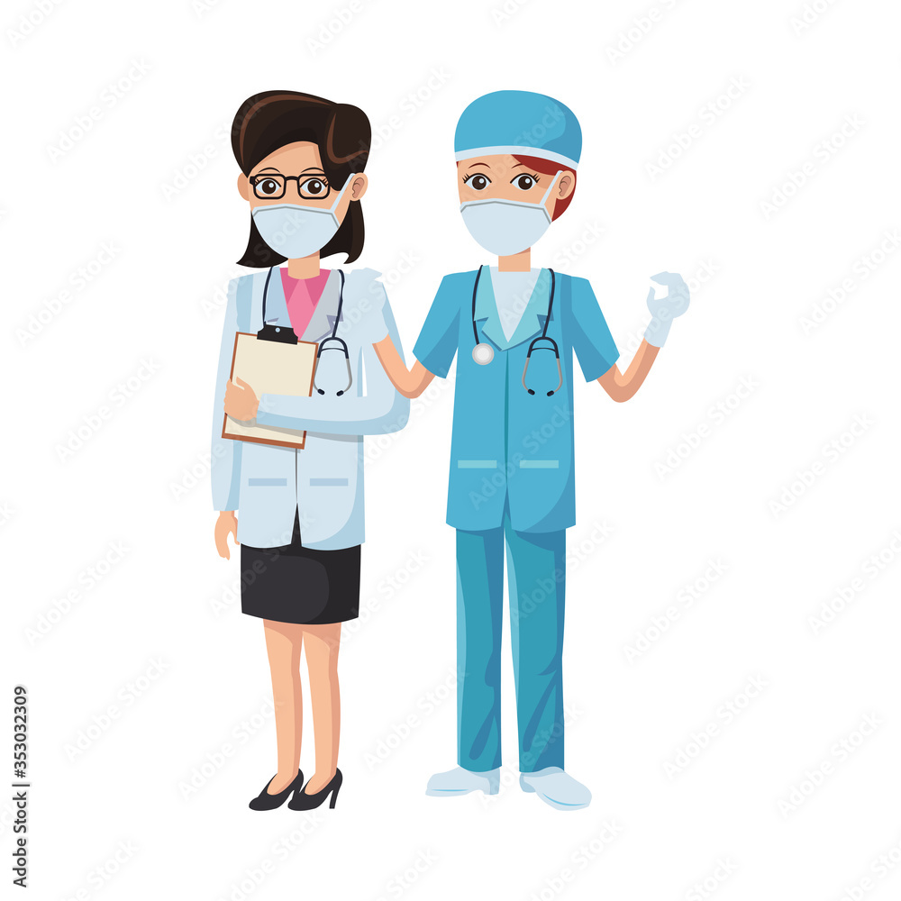 couple doctors using medical masks