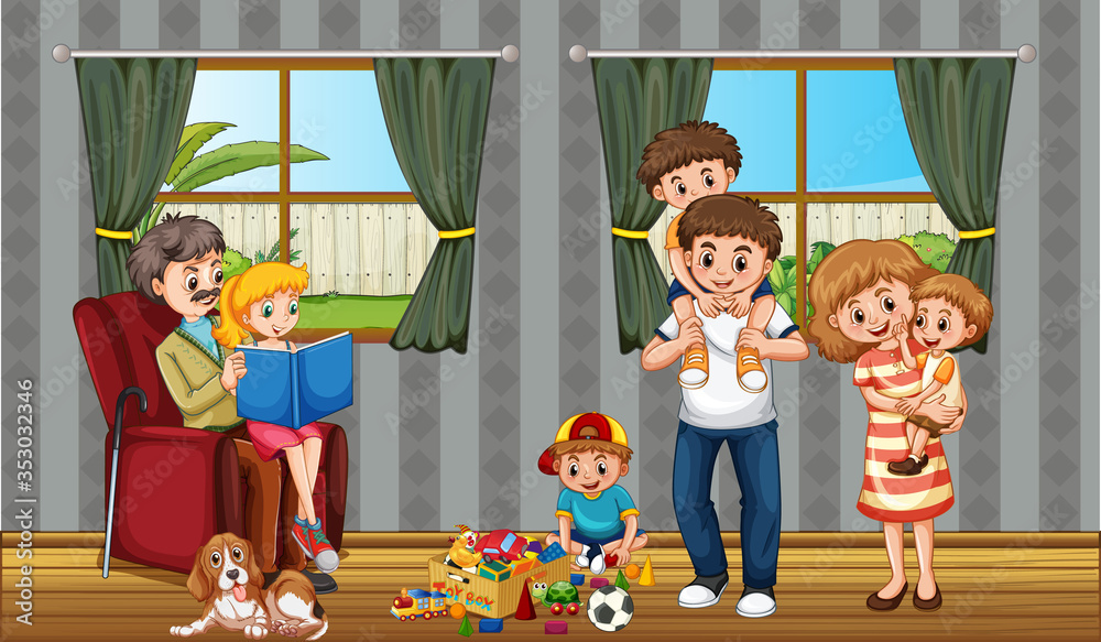 Scene with people in family relaxing at home