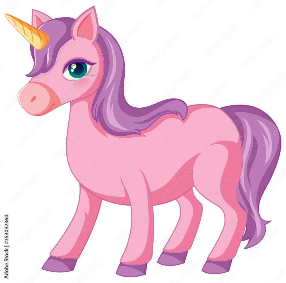 Cute purple unicorn in standing position on white background Cute purple unicorn in standing position on white background