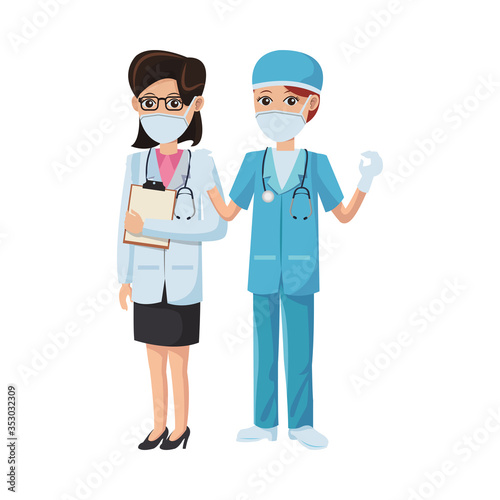 couple doctors using medical masks © Jemastock