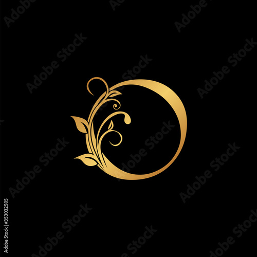Golden floral letter O logo Icon, Luxury alphabet font initial vector design isolated on black background.
