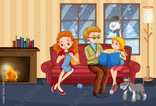 Scene with people in family relaxing at home