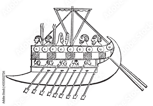 Phoenician galley, vintage illustration.