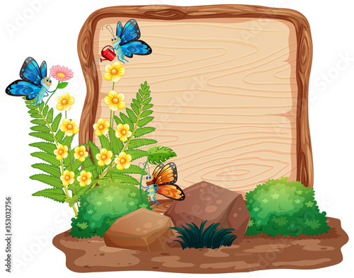 Sign template with animals in garden background