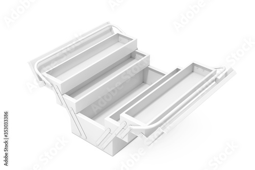 White Metal Classic Toolbox in Clay Style. 3d Rendering