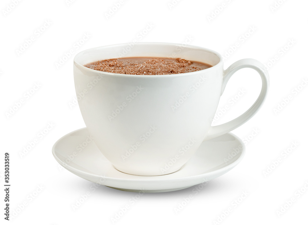 hot chocolate with coffee cup isolated on white background ,include clipping path hot chocolate with coffee cup isolated on white background ,include clipping path