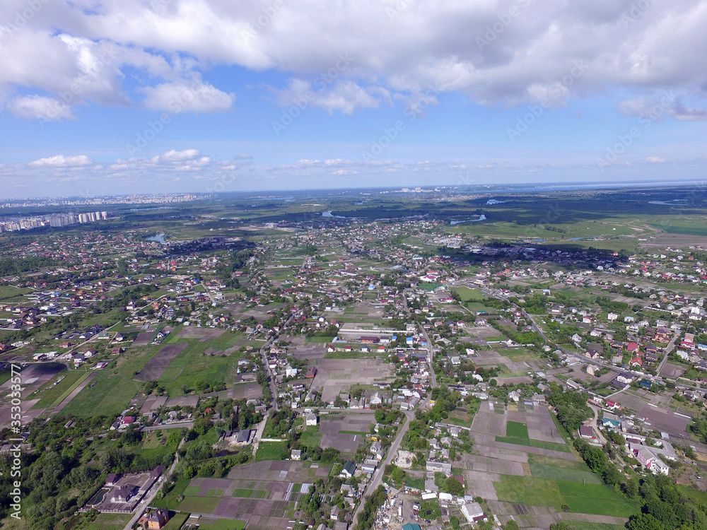 Aerial view of the saburb landscape (drone image).  Near Kiev 