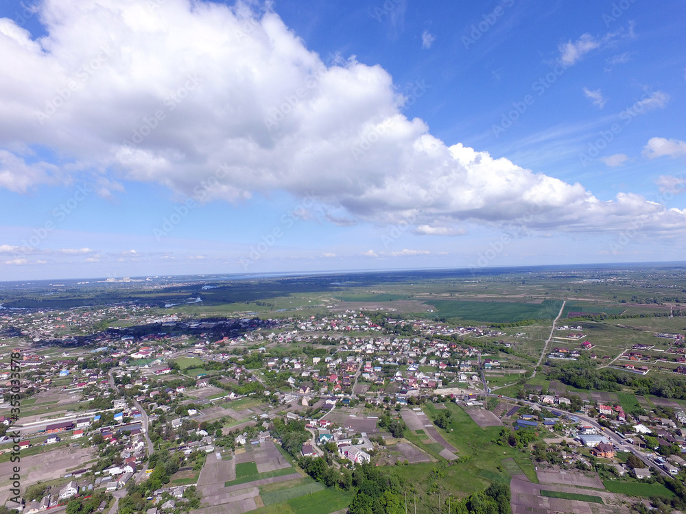 Aerial view of the saburb landscape (drone image).  Near Kiev 