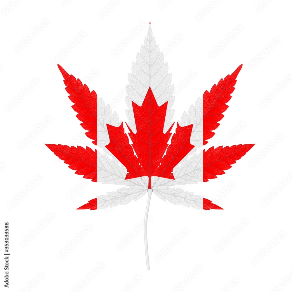 Medical Marijuana or Cannabis Hemp Leaf with Canada Flag Colors. 3d Rendering Medical Marijuana or Cannabis Hemp Leaf with Canada Flag Colors. 3d Rendering