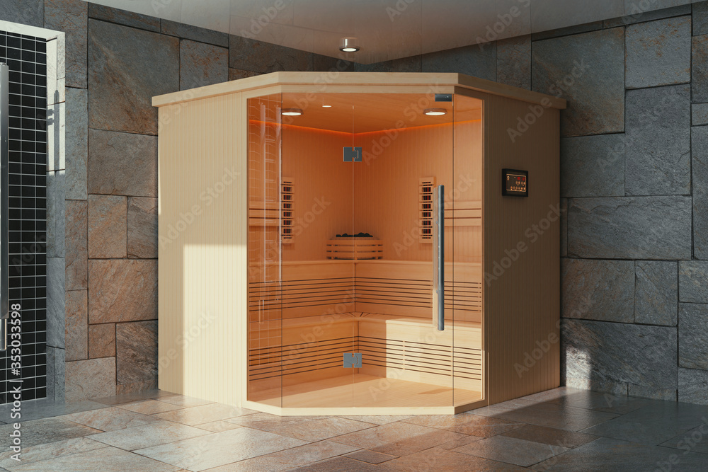 Obraz na plátně Classic Wooden Infrarered Finnish Sauna Cabin in Bathroom Interior