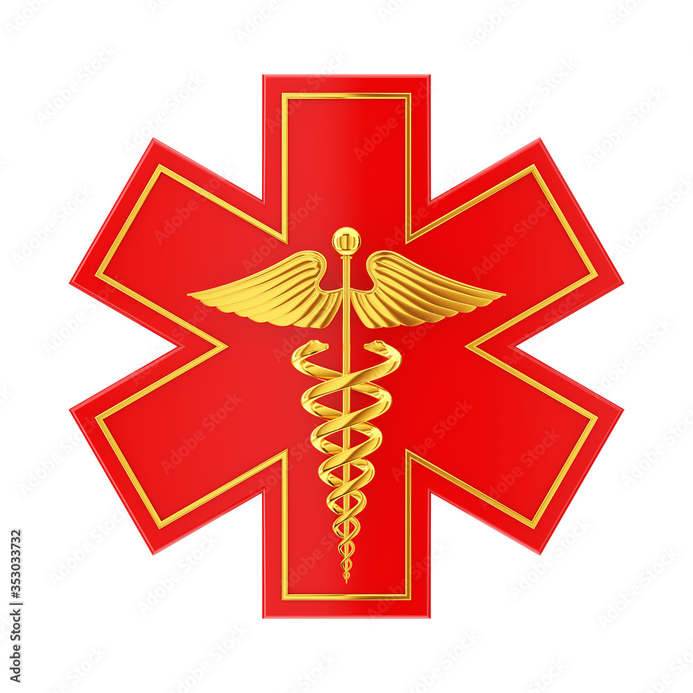 Φωτογραφία Red Medical Emergency Star Of Life with Gold Caduceus Medical Symbol