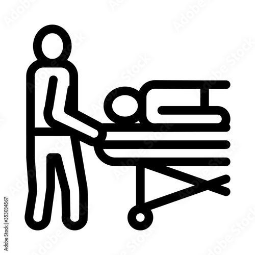 nurse takes patient on gurney icon vector. nurse takes patient on gurney sign. isolated contour symbol illustration