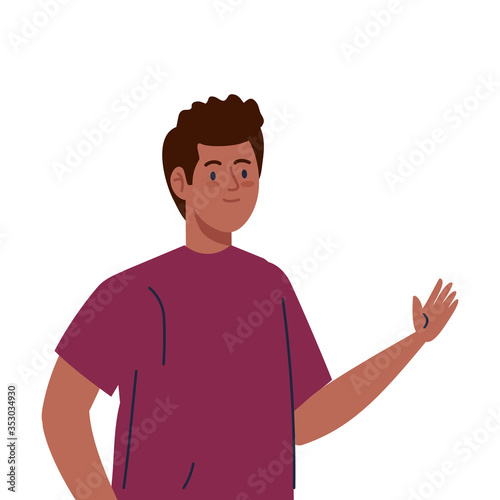 young man waving on white background vector illustration design